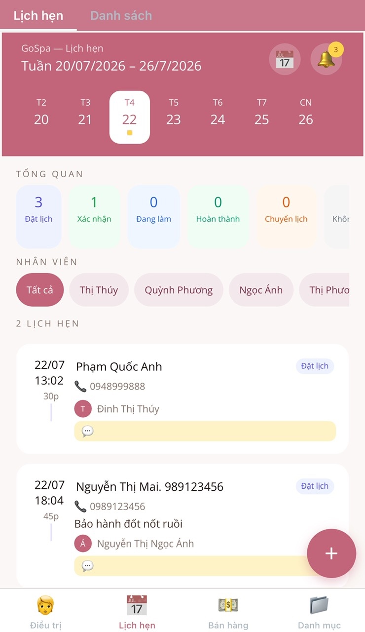 Giao diện GoSpa Mobile App